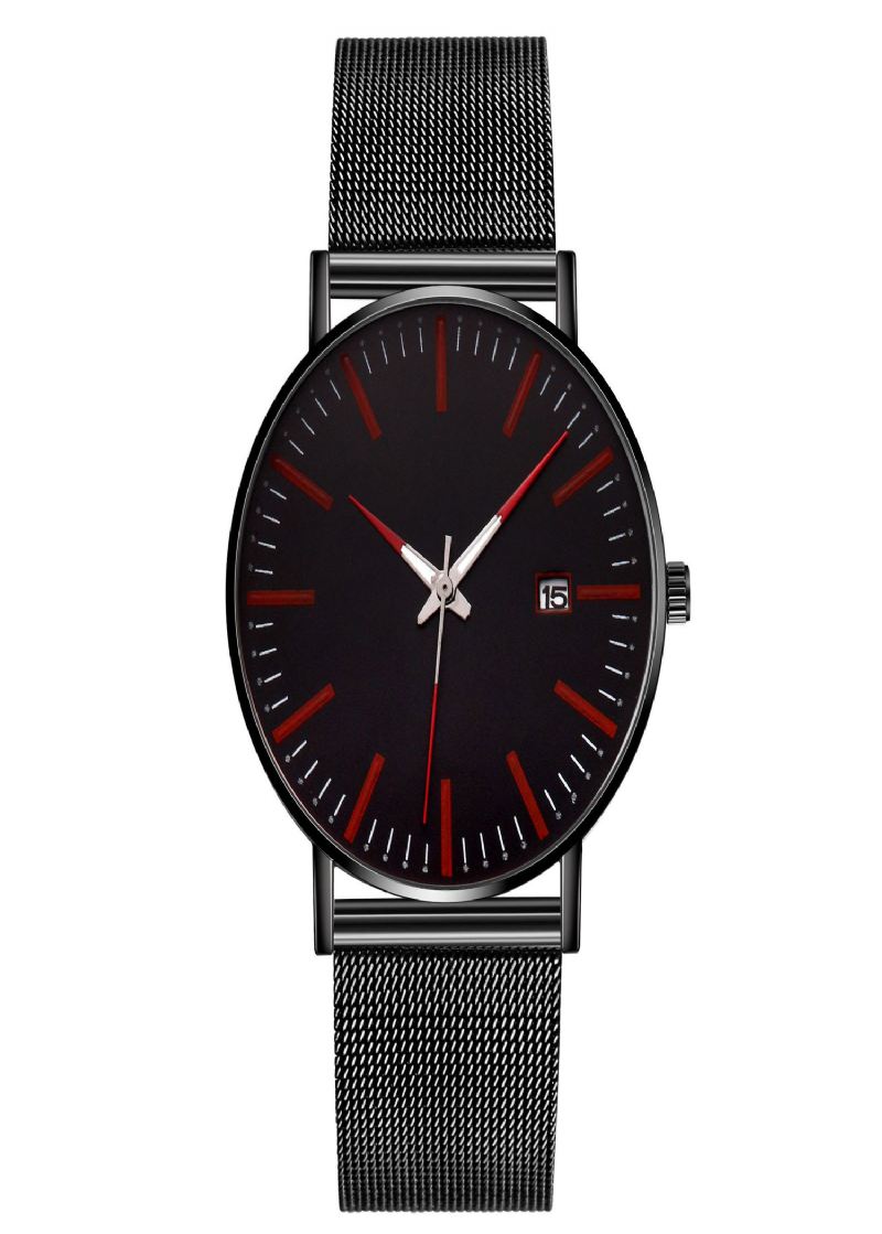 Mode Casual Mænd Business Watch Dekoreret Strap Pointer Calendar Quartz Watch