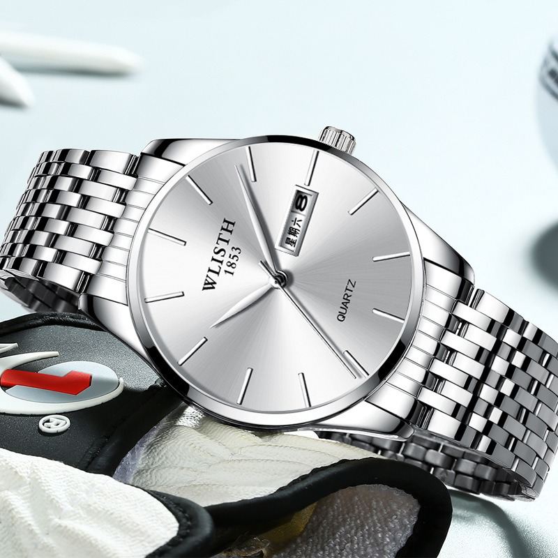 Mode Casual Mænd Watch Dato Week Display Business 3atm Vandtæt Quartz Watch