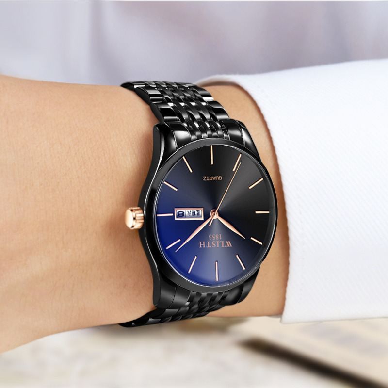 Mode Casual Mænd Watch Dato Week Display Business 3atm Vandtæt Quartz Watch