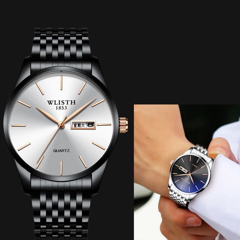 Mode Casual Mænd Watch Dato Week Display Business 3atm Vandtæt Quartz Watch