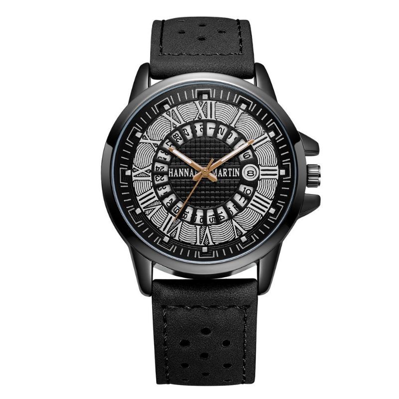 Mode Casual Romertal Creative Dial Dato Display Læderrem Mænd Quartz Watch