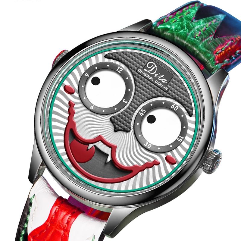 Mode Creative Joker Dial Læder/rustfrit Stålrem Personlighed Herre Quartz Watch