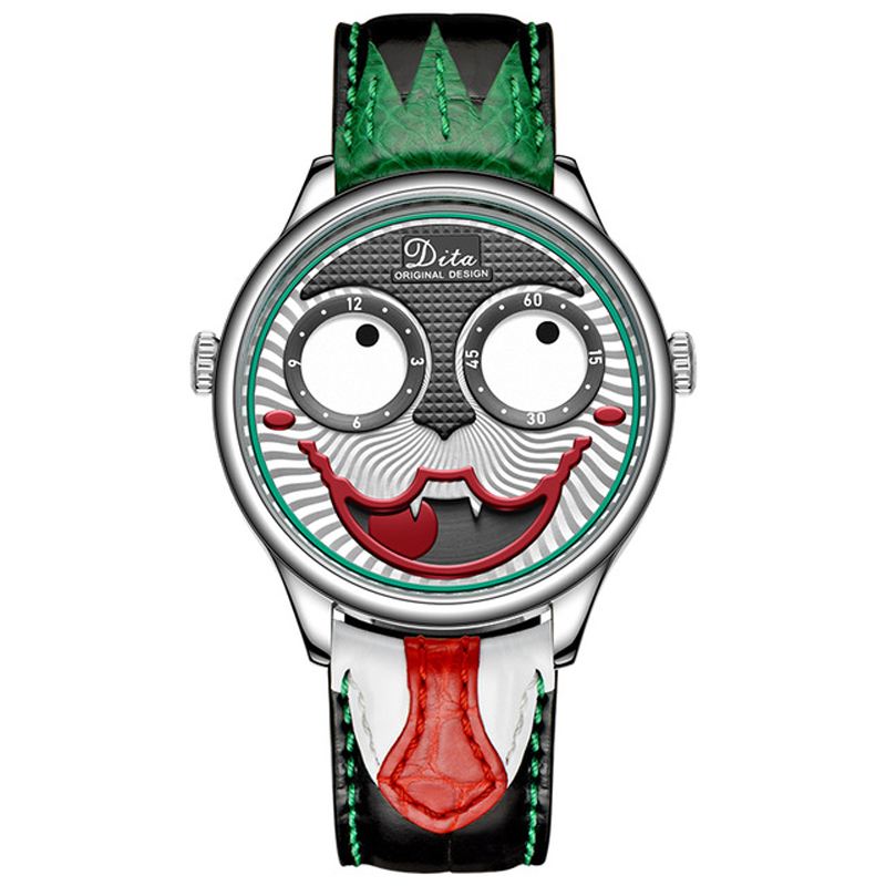 Mode Creative Joker Dial Læder/rustfrit Stålrem Personlighed Herre Quartz Watch