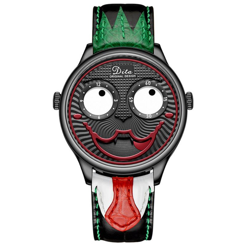 Mode Creative Joker Dial Læder/rustfrit Stålrem Personlighed Herre Quartz Watch