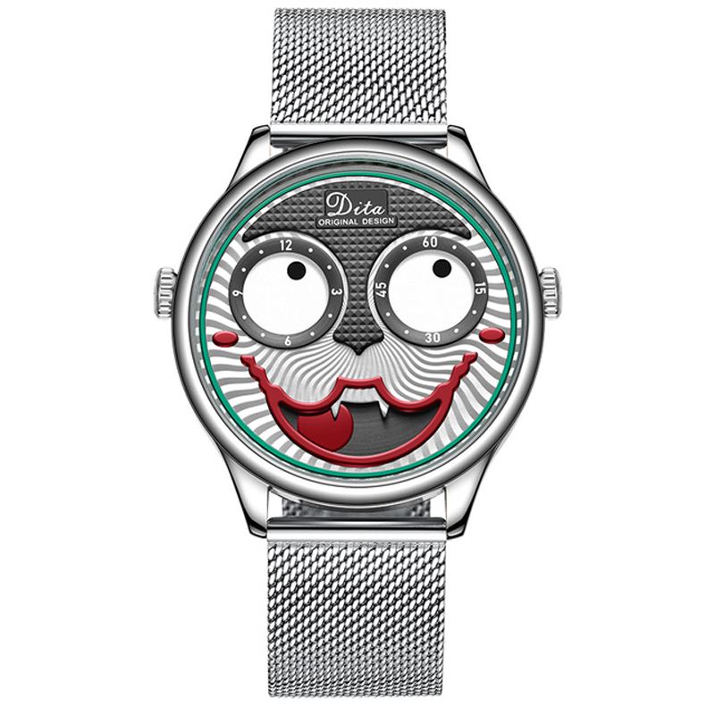 Mode Creative Joker Dial Læder/rustfrit Stålrem Personlighed Herre Quartz Watch