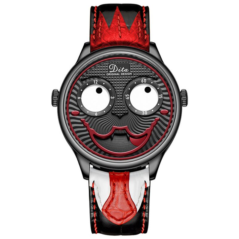 Mode Creative Joker Dial Læder/rustfrit Stålrem Personlighed Herre Quartz Watch