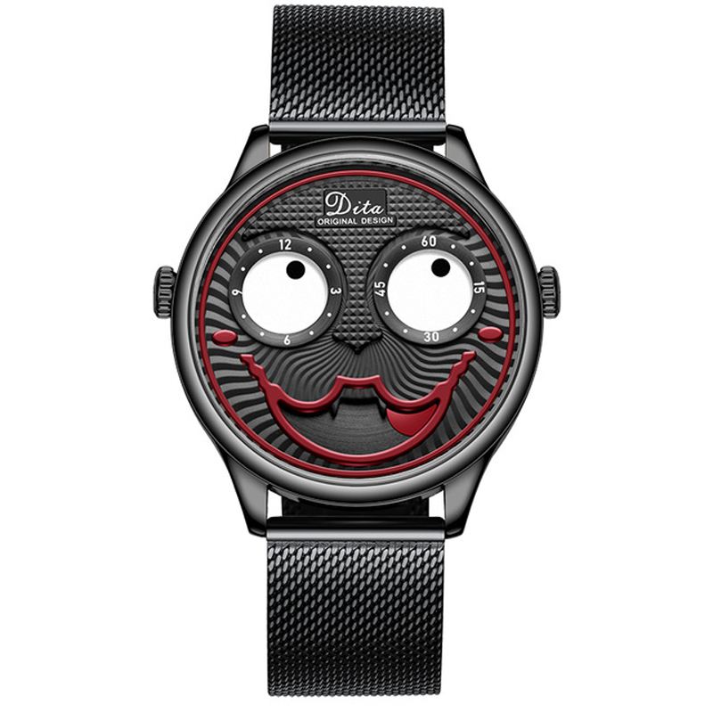 Mode Creative Joker Dial Læder/rustfrit Stålrem Personlighed Herre Quartz Watch