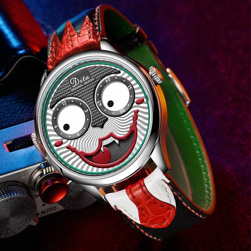 Mode Creative Joker Dial Læder/rustfrit Stålrem Personlighed Herre Quartz Watch