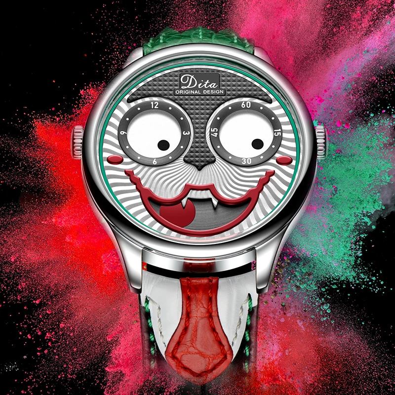 Mode Creative Joker Dial Læder/rustfrit Stålrem Personlighed Herre Quartz Watch