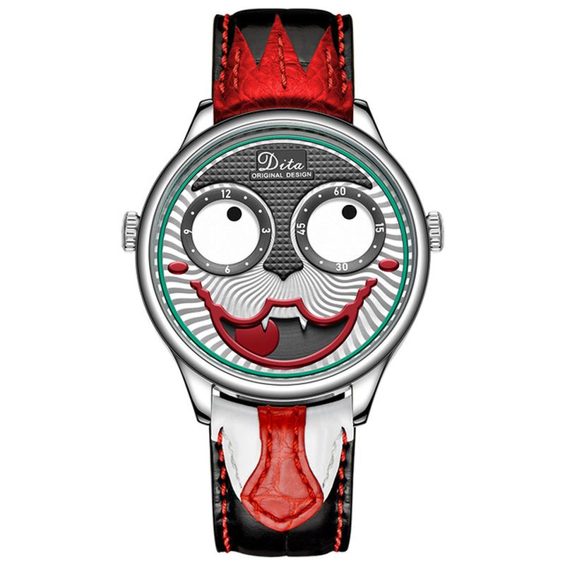 Mode Creative Joker Dial Læder/rustfrit Stålrem Personlighed Herre Quartz Watch