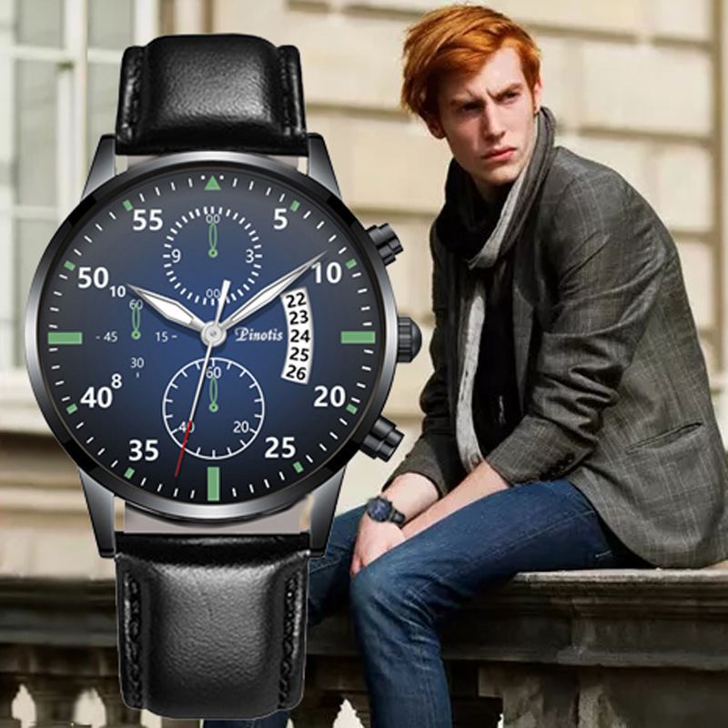 Mode Elegant Business Casual Sportsbælte Læderbånd Herre Quartz Watch