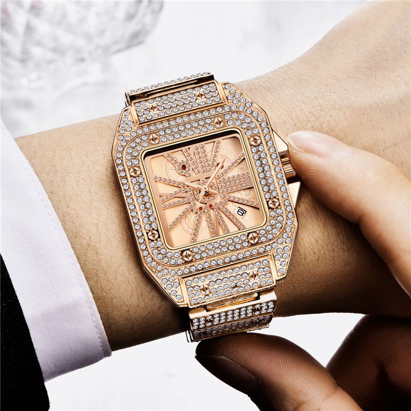 Mode Elegant Quartz Watch Diamond Cool Herre Watch Square Dial Shape Quartz Watch