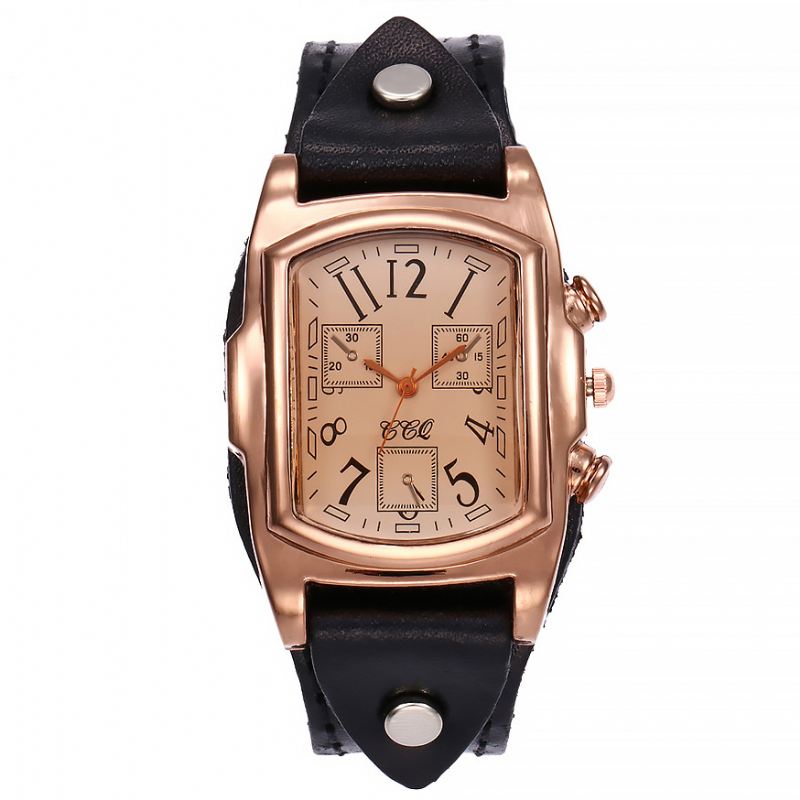 Mode Farverig Luksus Retro Læderrem Time Display Quartz Watch