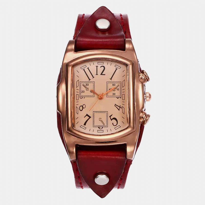 Mode Farverig Luksus Retro Læderrem Time Display Quartz Watch