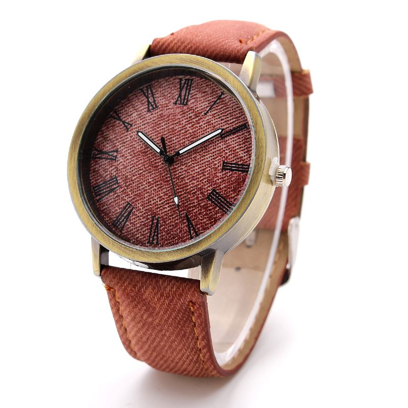 Mode Farverig Rem Denim Pu-rem Casual Dial Mænd Kvinder Watch Quartz Watch