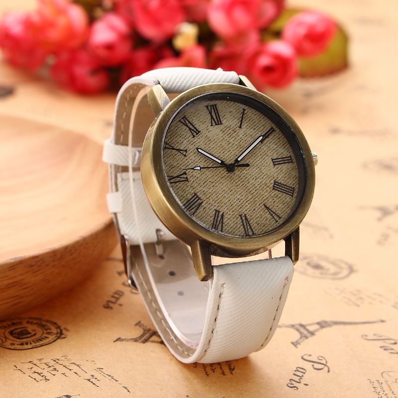 Mode Farverig Rem Denim Pu-rem Casual Dial Mænd Kvinder Watch Quartz Watch