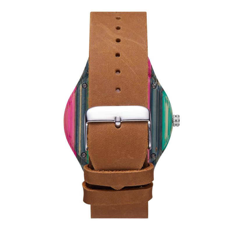 Mode Farverig Urkasse Læderrem Creative Style Casual Herreur Quartz Watch