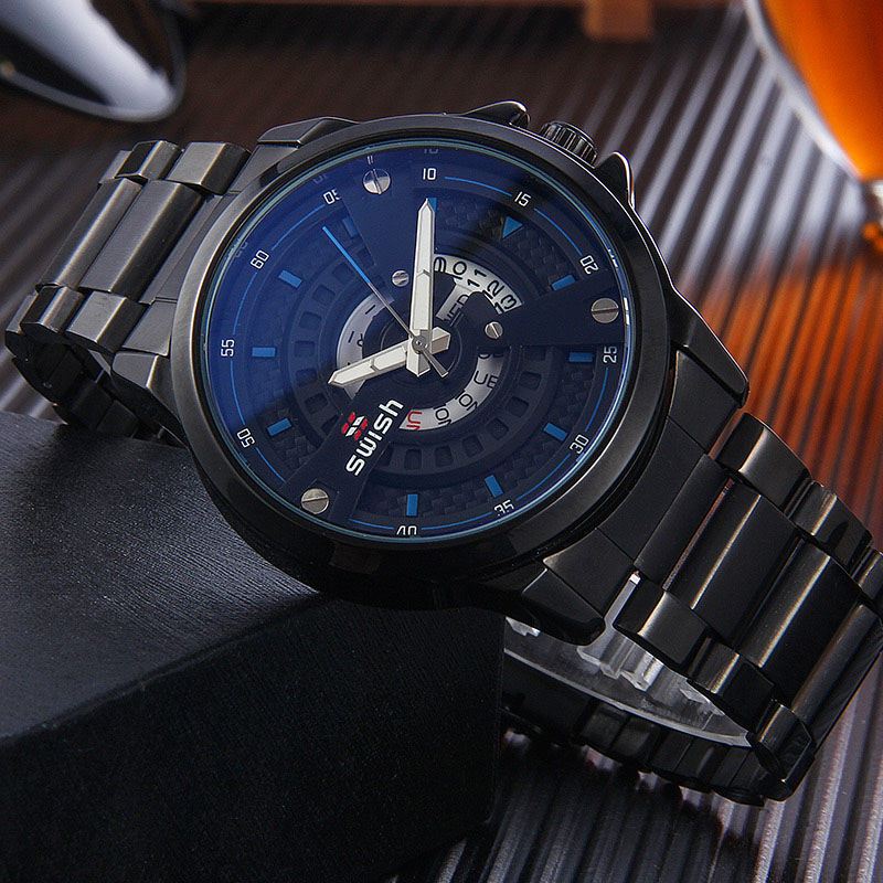 Mode Herreur 3atm Vandtæt Lysende Dato Uge Display Quartz Watch