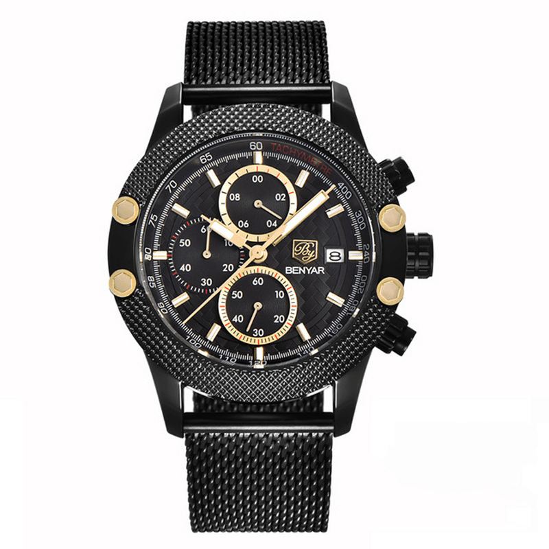 Mode Herreur Chronograph 3atm Vandtæt Rustfrit Stålrem Quartz Watch