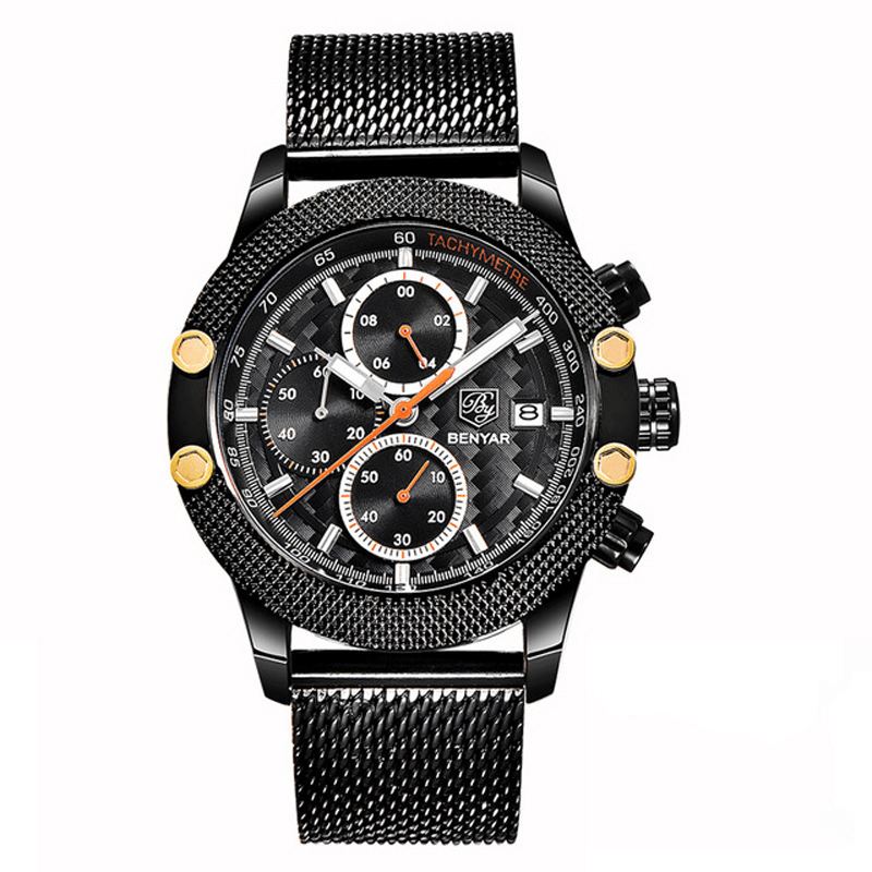 Mode Herreur Chronograph 3atm Vandtæt Rustfrit Stålrem Quartz Watch