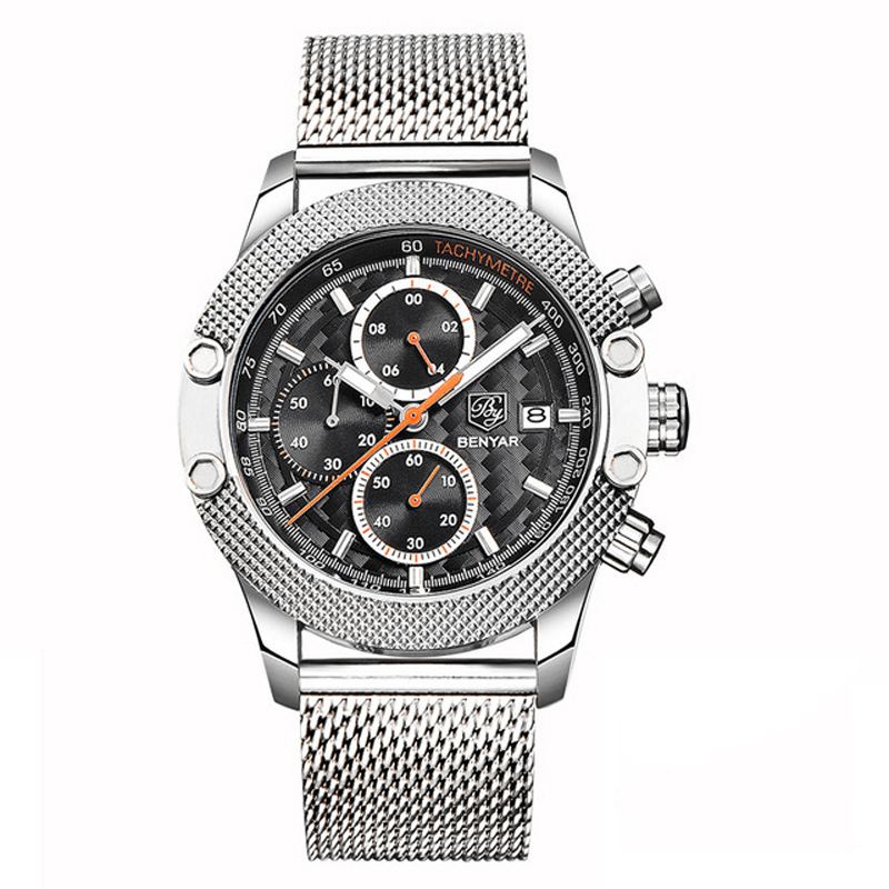 Mode Herreur Chronograph 3atm Vandtæt Rustfrit Stålrem Quartz Watch