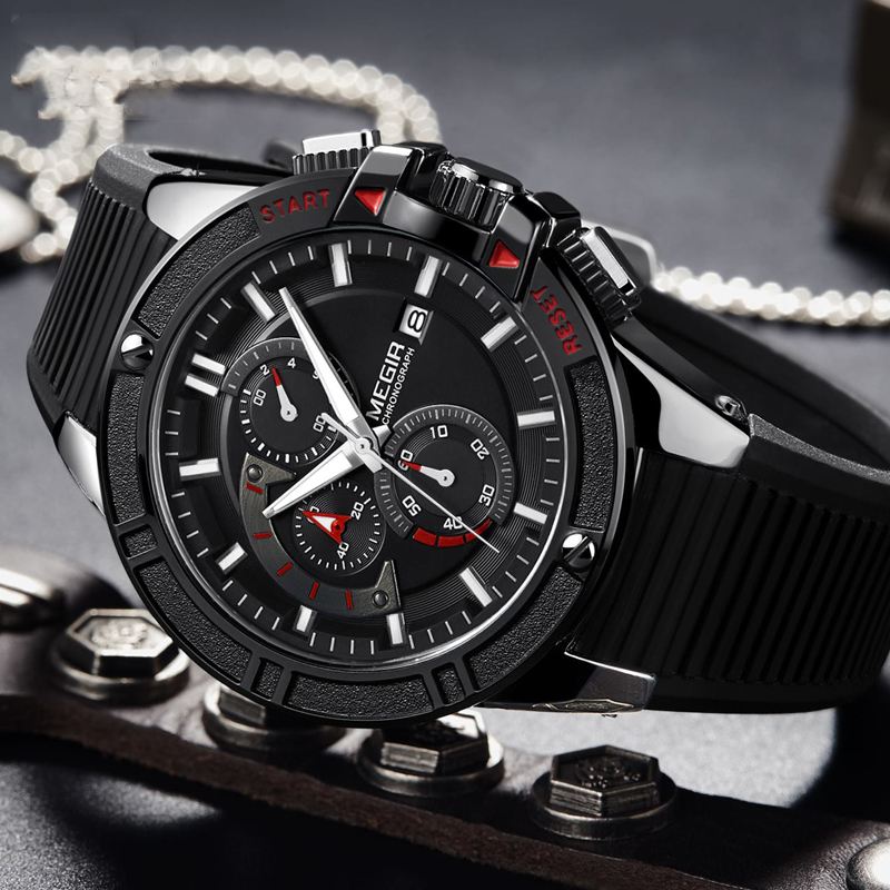 Mode Herreur Chronograph Vandtæt Lysende Skærm Sport Quartz Watch