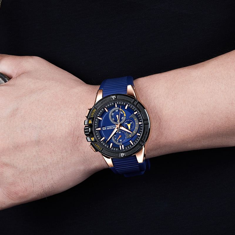 Mode Herreur Chronograph Vandtæt Lysende Skærm Sport Quartz Watch