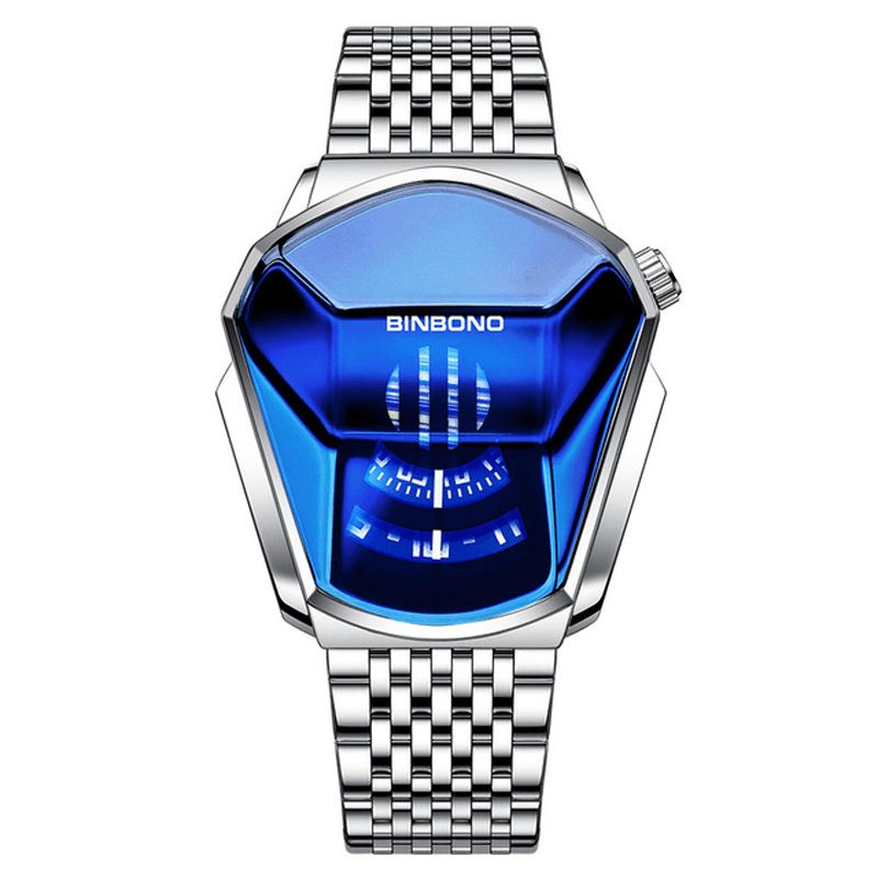 Mode Herreur Creative Dila Geometrisk Form Cool Lokomotiv Mænd Rustfrit Stål Rem Quartz Watch