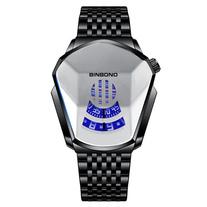 Mode Herreur Creative Dila Geometrisk Form Cool Lokomotiv Mænd Rustfrit Stål Rem Quartz Watch