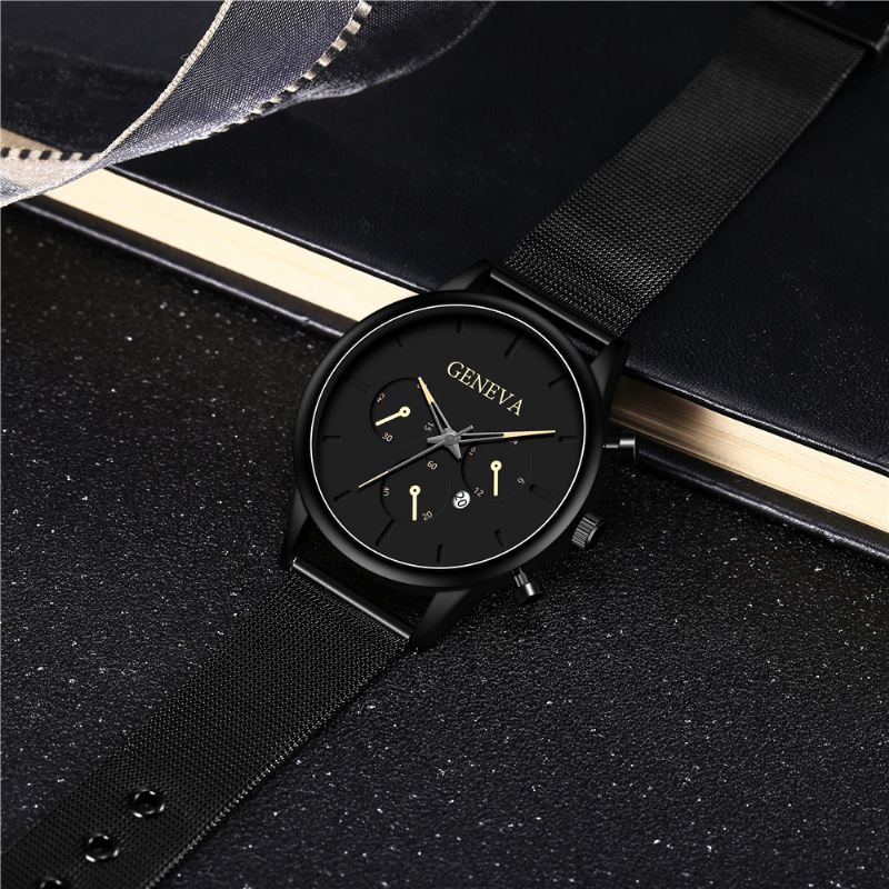 Mode Mænd Business Watch Dekoreret Pointer Calendar Quartz Watch