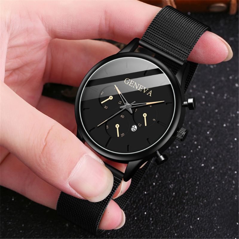 Mode Mænd Business Watch Dekoreret Pointer Calendar Quartz Watch