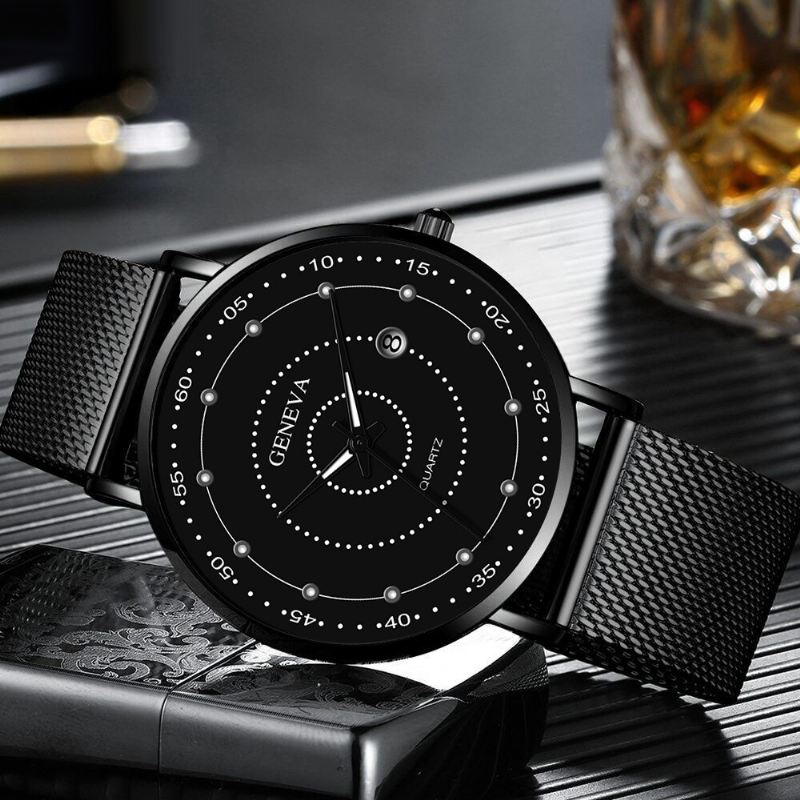 Mode Mænd Business Watch Dekoreret Pointer Luminous Quartz Watch