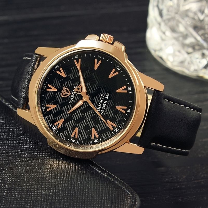 Mode Mænd Quartz Watch Casual Læderrem Ur