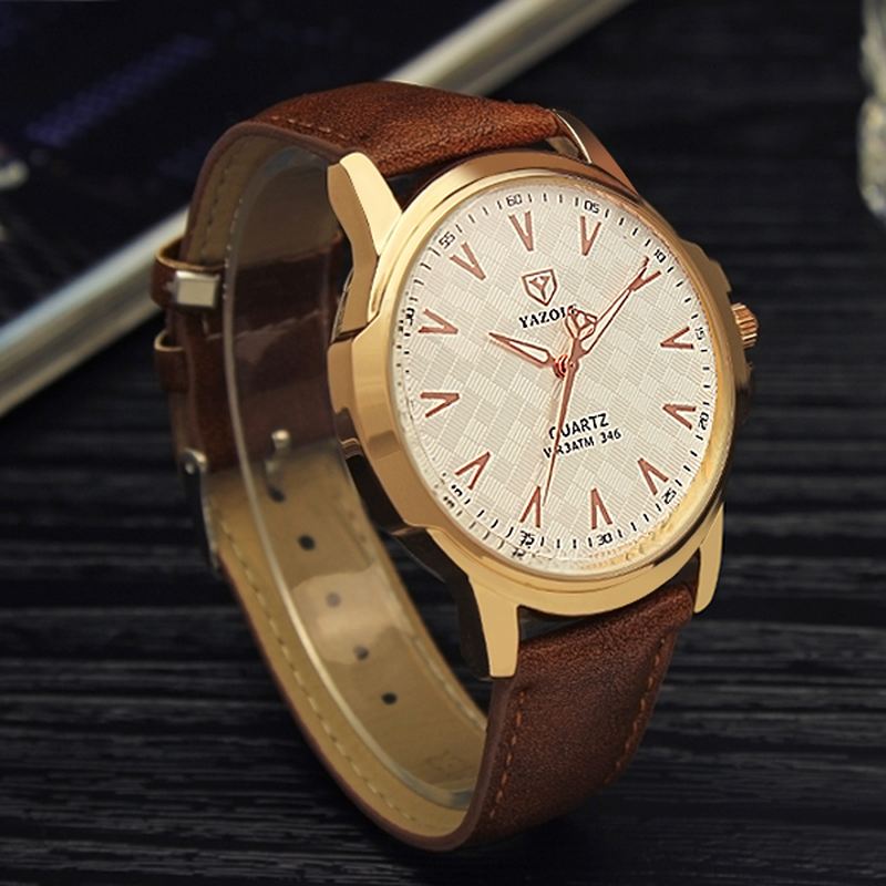 Mode Mænd Quartz Watch Casual Læderrem Ur