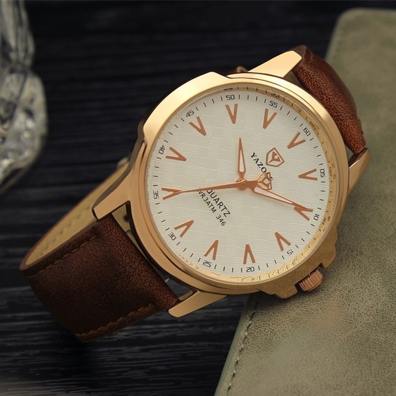 Mode Mænd Quartz Watch Casual Læderrem Ur