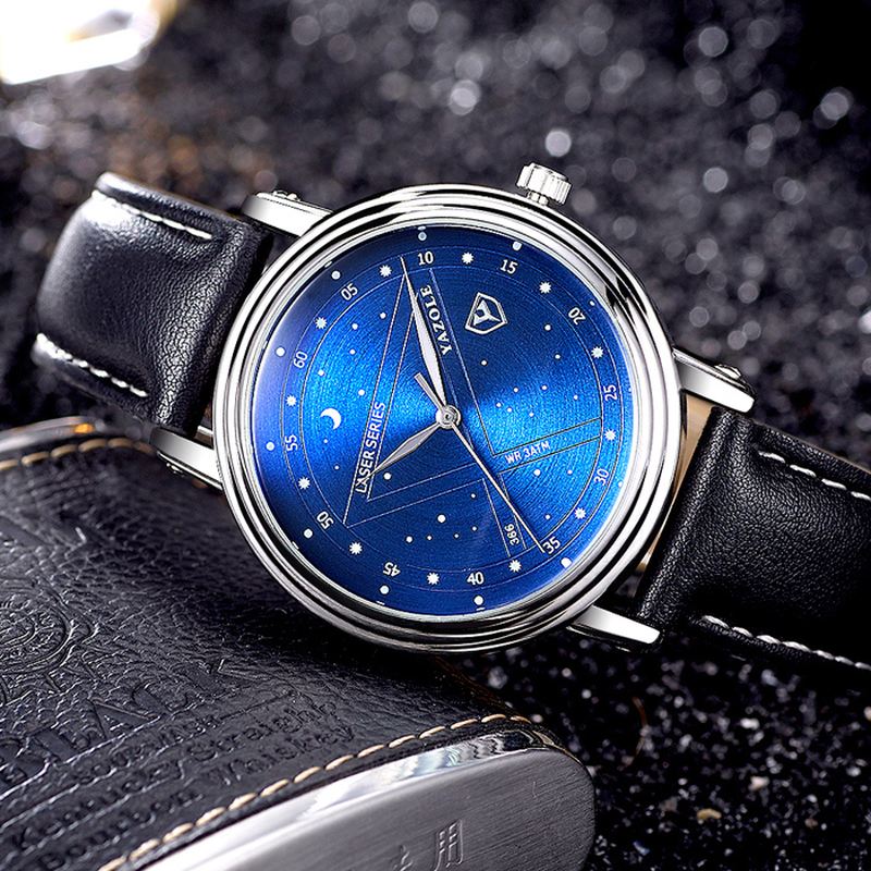 Mode Mænd Quartz Watch Casual Stars Pattern Dial Armbåndsur