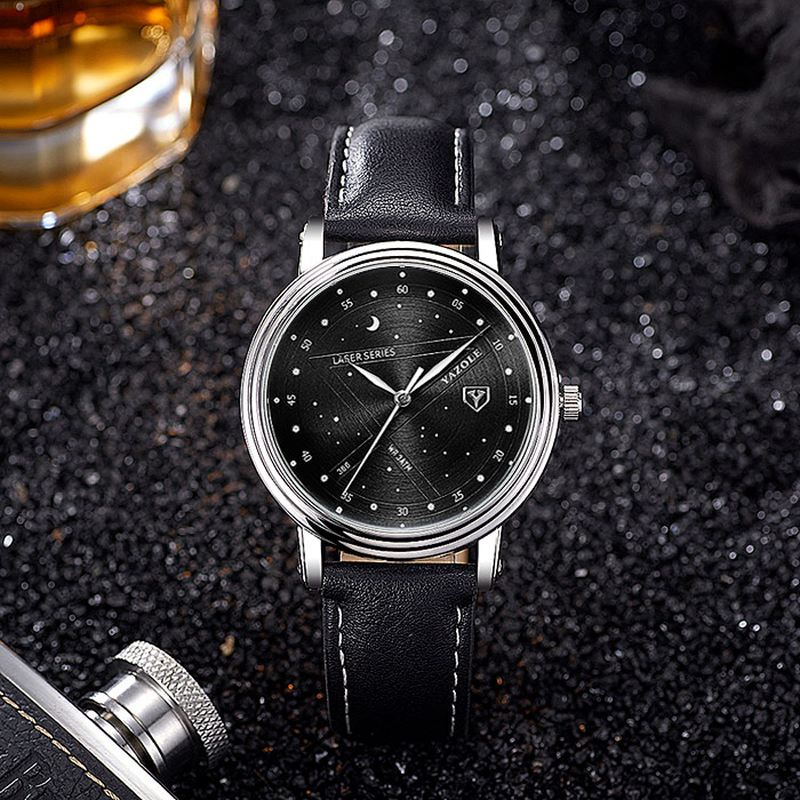 Mode Mænd Quartz Watch Casual Stars Pattern Dial Armbåndsur