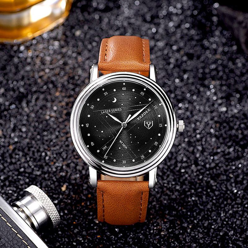 Mode Mænd Quartz Watch Casual Stars Pattern Dial Armbåndsur