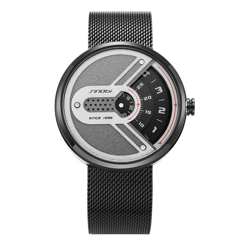 Mode Mænd Watch Creative Dial 3atm Vandtæt Metal Mesh Strap Quartz Watch