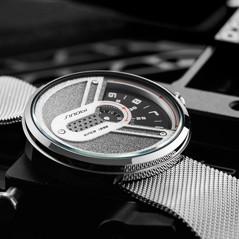 Mode Mænd Watch Creative Dial 3atm Vandtæt Metal Mesh Strap Quartz Watch