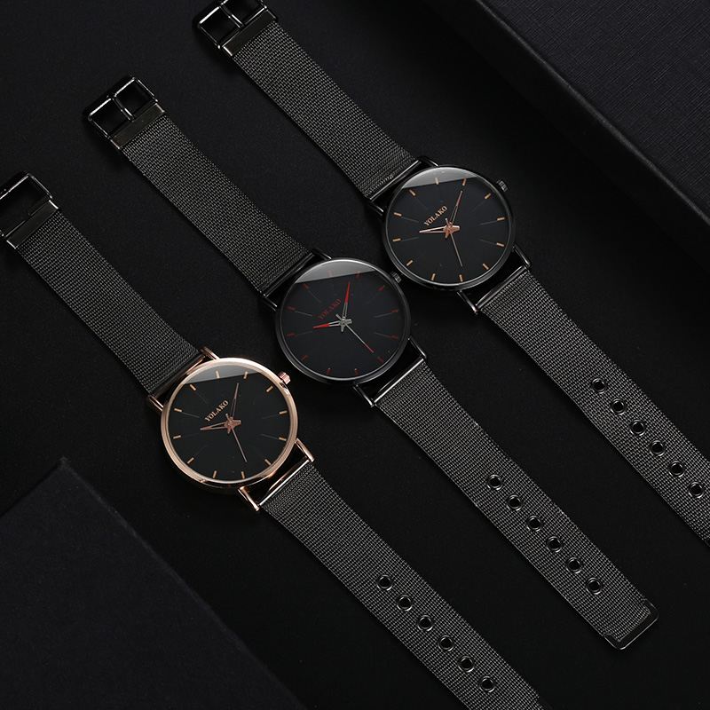 Mode Mesh Stålrem Årsagsstil Simple Dial Herre Watch Quartz Watch