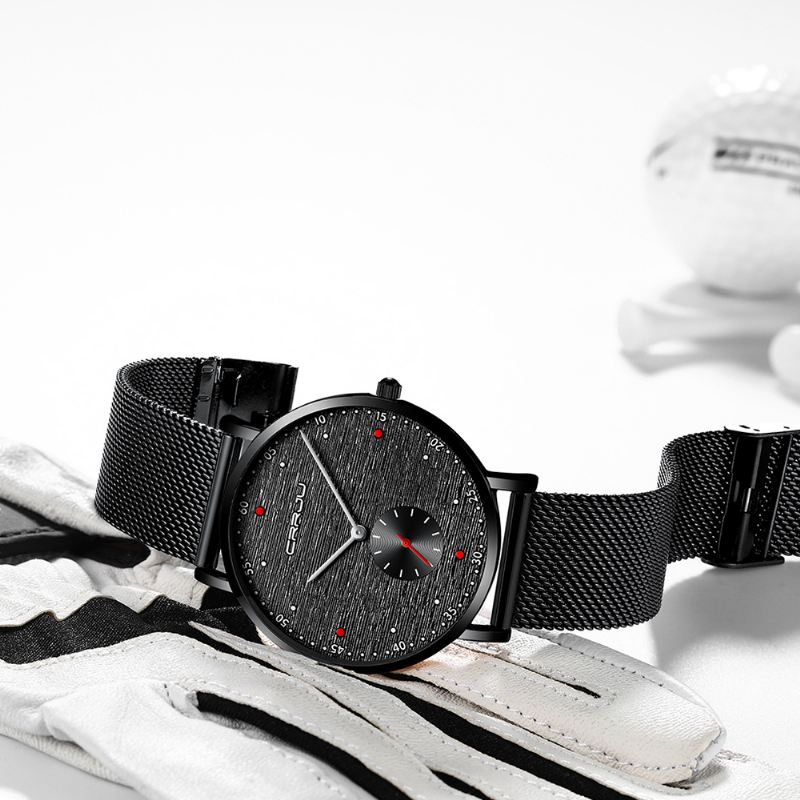 Mode Red Dot Design Fuld Stål Anden Urskive Mænd Quartz Watch