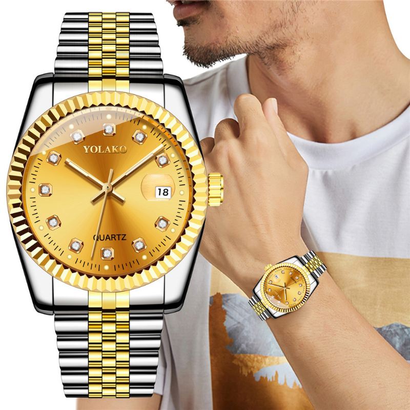 Mode Steel Band Watch Diamond Casual Square Mænd Quartz Watch