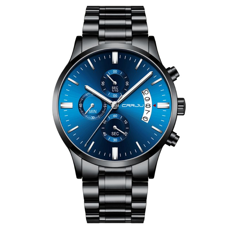 Mode Style Fuld Stålrem Chronograph Dato Display Mænd Quartz Watch