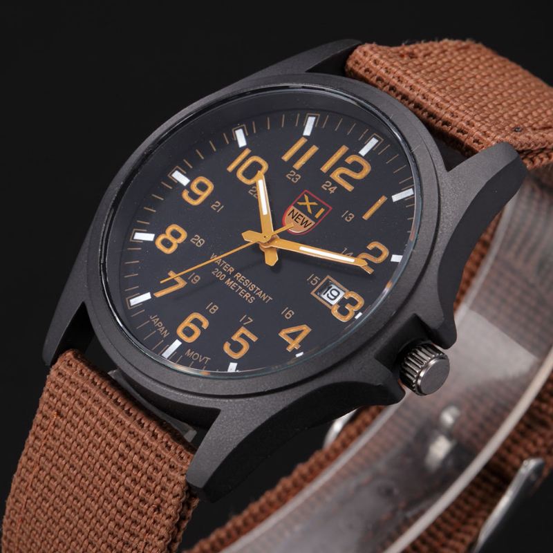 Nylon Band Casual Style Quartz Watch Dato Display Herre Armbåndsur