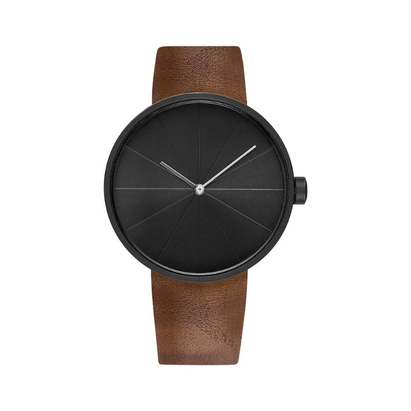 Pladespilleren Simple Art Dial Læderrem Mænd Casual Quartz Watch