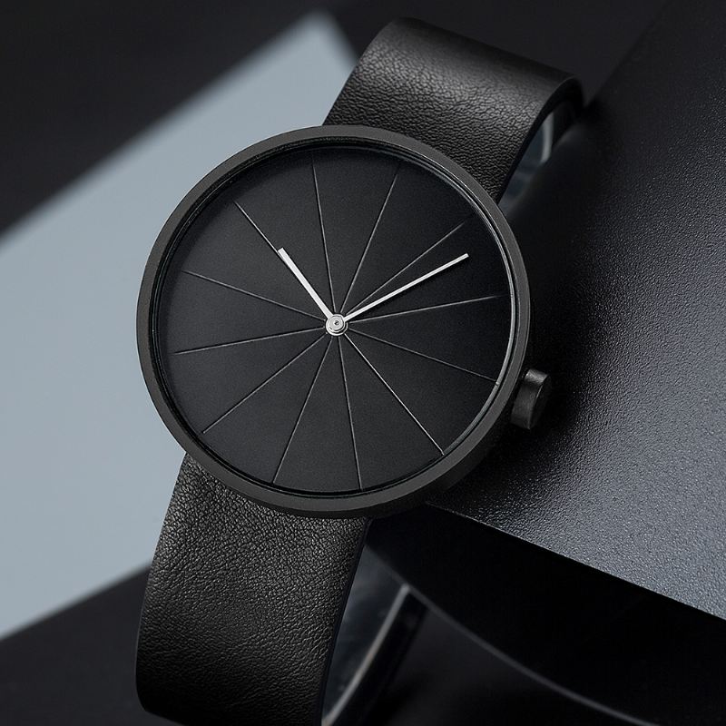 Pladespilleren Simple Art Dial Læderrem Mænd Casual Quartz Watch