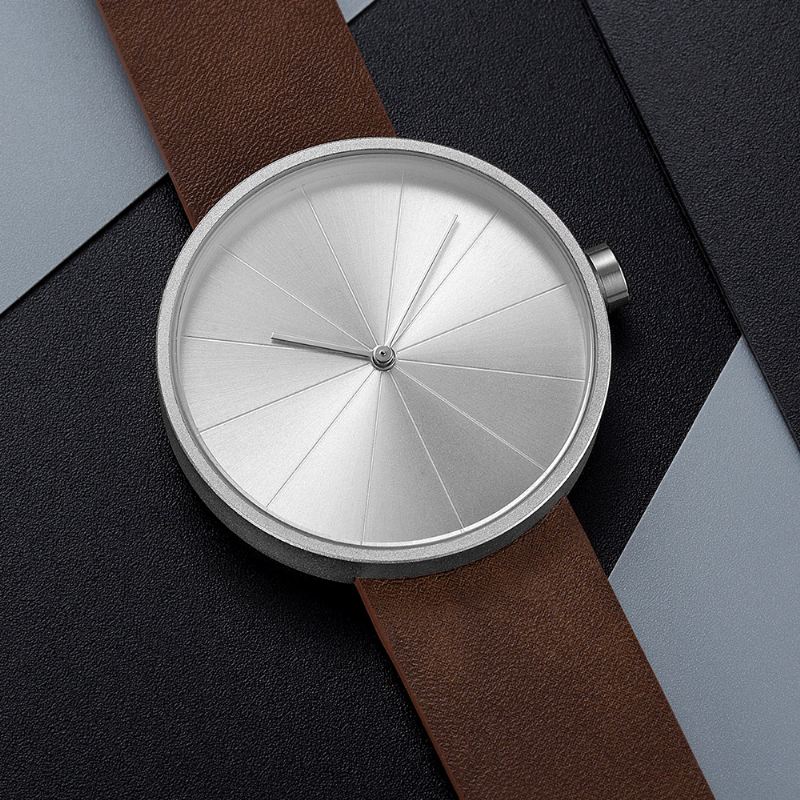 Pladespilleren Simple Art Dial Læderrem Mænd Casual Quartz Watch