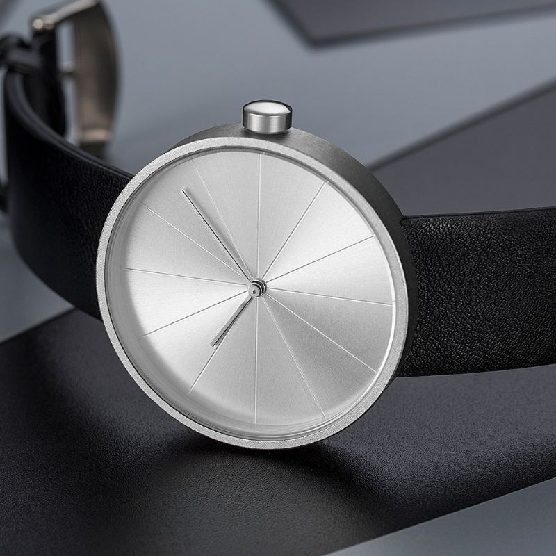 Pladespilleren Simple Art Dial Læderrem Mænd Casual Quartz Watch