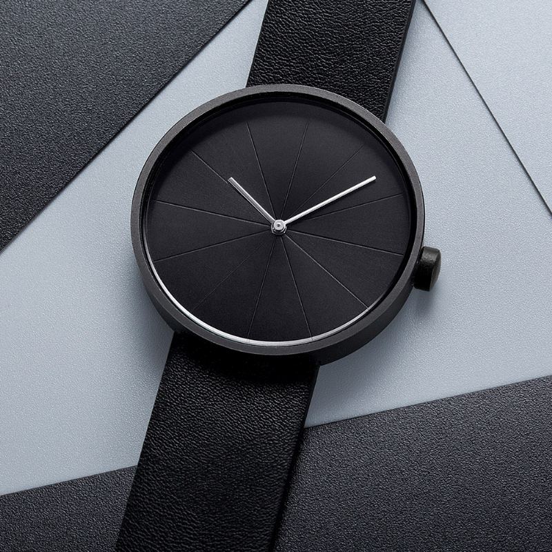 Pladespilleren Simple Art Dial Læderrem Mænd Casual Quartz Watch